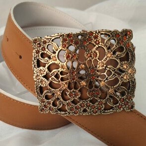 Ceinture reversible femme Camel / Blanc